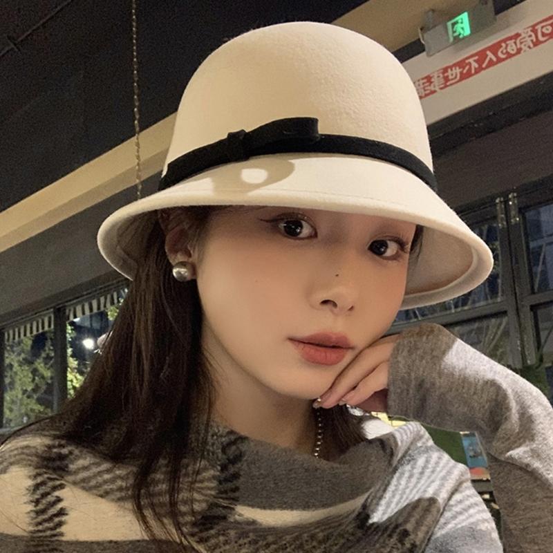 Princess Cloche Hat Handmade Woolen Hat Elegant Sun Hat Surprise Gift for Girlfriend for Vacations French Style