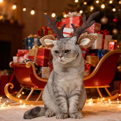 Haustier Weihnachts-Geweih Stirnband Verstellbares Hirsch-Haarband mit gefleckten Ohren Hirsch Cosplay Stirnband für Hunde Katzen Festliches Kostüm Weihnachtsgeschenk
