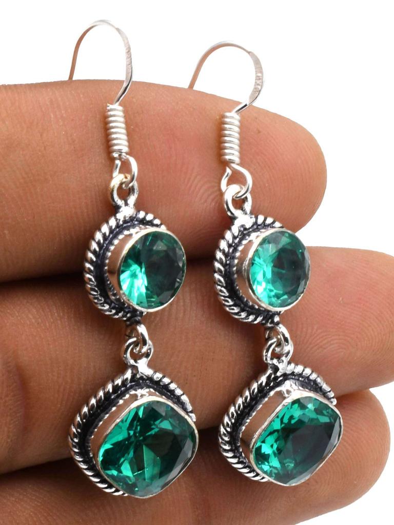 Green Quartz Gemstone Ethnic Handmade Drop Dengle Earring Jewelry ER 176