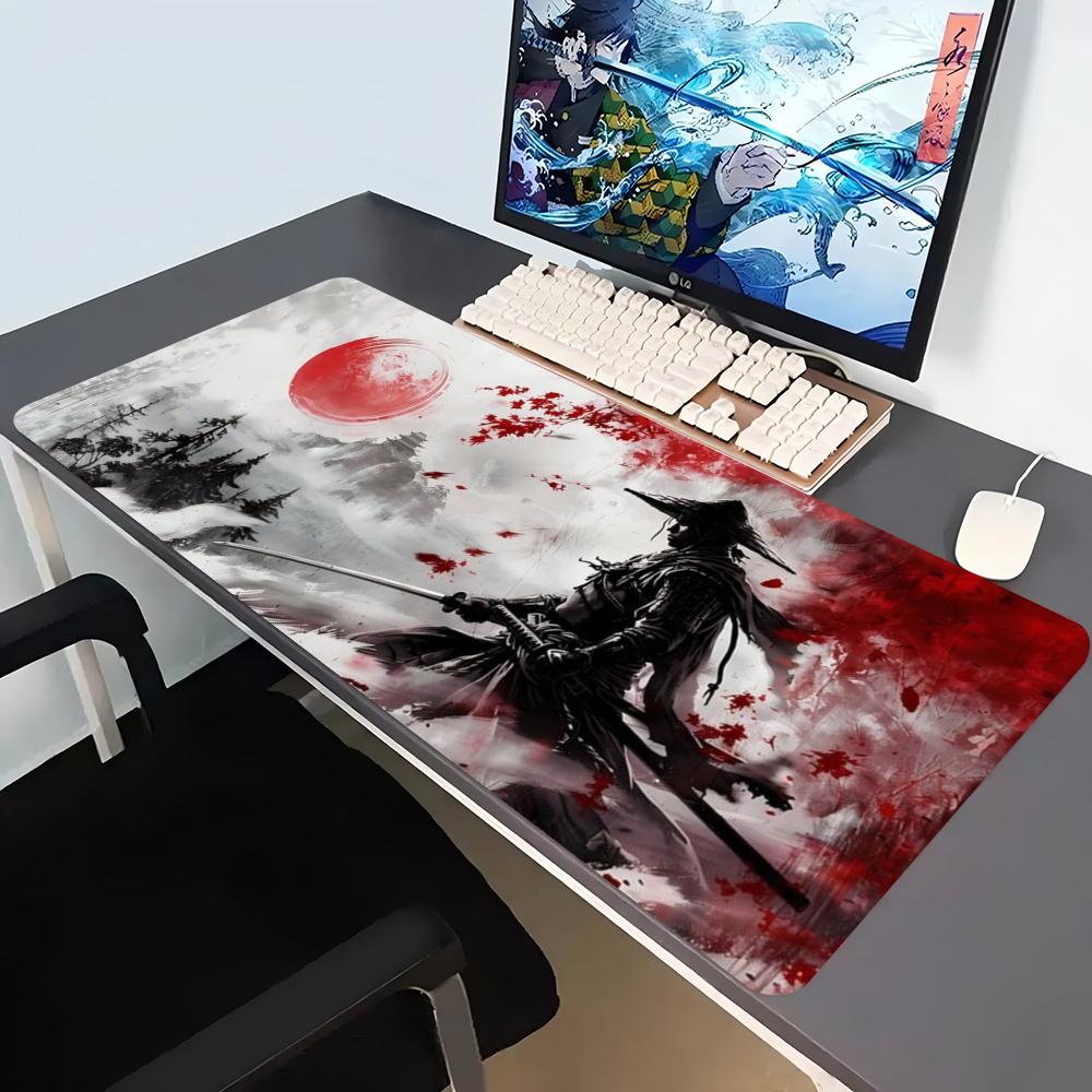 Oriental Ink Warrior Red Sun Gaming Mouse Pad Chinese Style Large Desk Mat NonSlip Keyboard Pad For Desktop Gamer Office Use