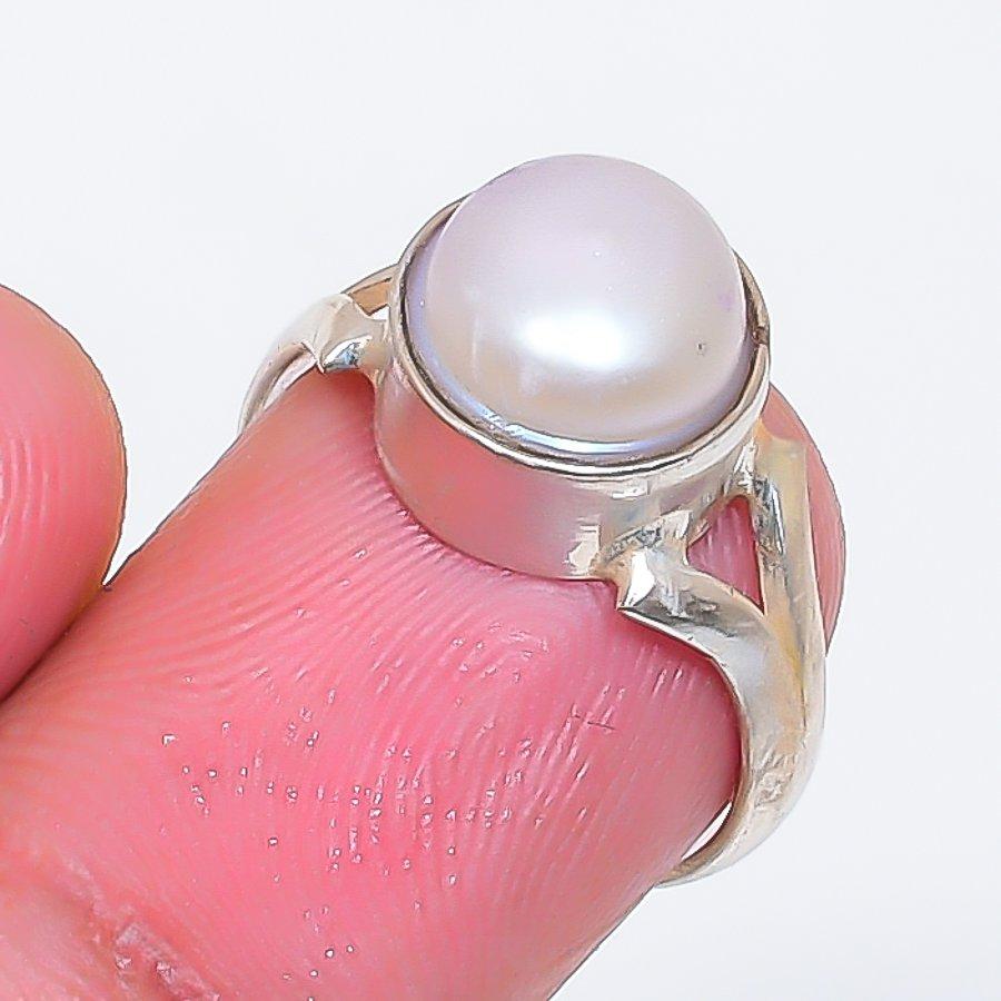 Natural Pearl Gemstone Handmade 925 Sterling Silver Jewelry Ring Size 5 ZS-1591