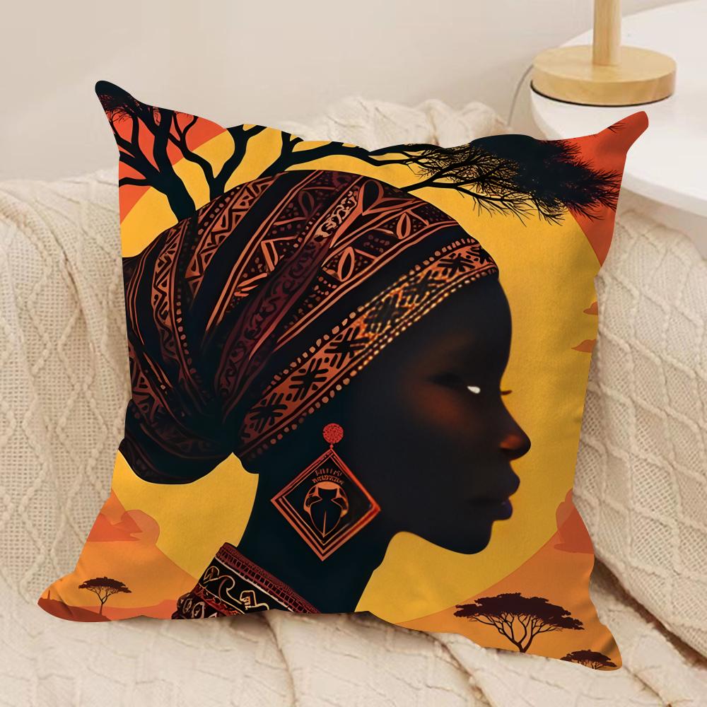 African American Woman Cushion Cover Silky Short Plush Invisible Zipper Dustproof Sofa Pillow Case For Home Decor