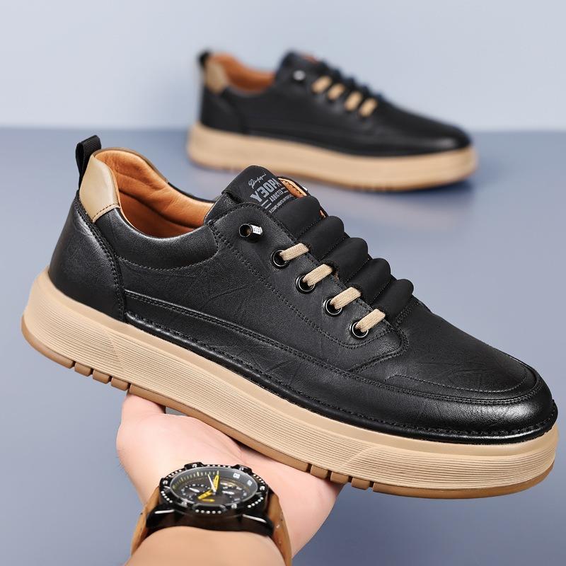 Fashion Cow Leather Platform Board Shoes for Men Designer Soft-soled Men's Running Shoes Spring Autumn Fashion Casual Sneakers Male