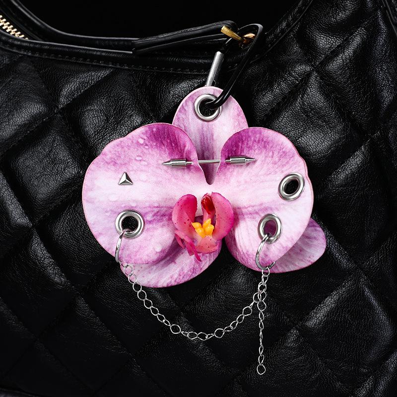Exquisite Simulation Phalaenopsis Keychain Backpack Decoration Gifts Creative Hand-Punched Puncture Simulation Flower Keyring