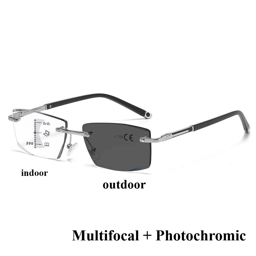 Retro Rimless Progressive Multifocal Reading Glasses Anti-Blue Light Presbyopia Glasses High Definition Night Vision Glasses
