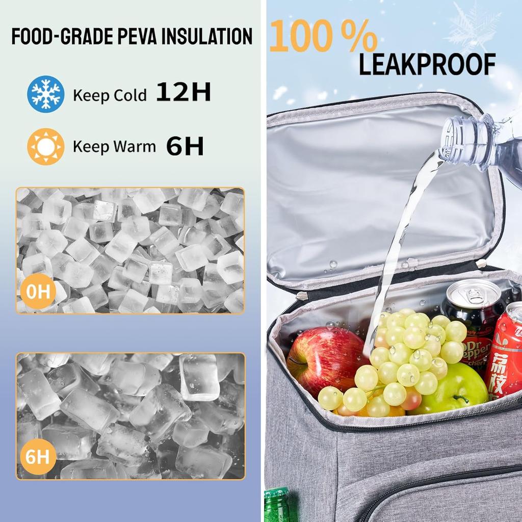 Kühlrucksack Groß Isoliert Auslaufsicher Lunch-Rucksack Tragbar Leicht Kühltasche für Reisen Wandern Camping