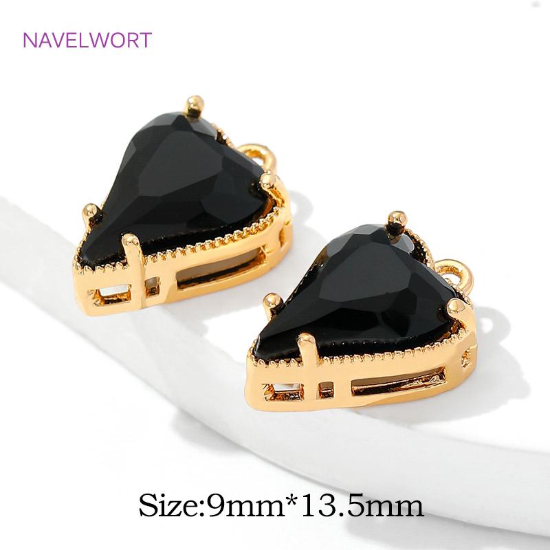9mm*13.5mm 18K Gold Plated Brass Heart Charms Pendant,Crystal Glass Charms Pendants For Earring Making,DIY Jewelry Materials