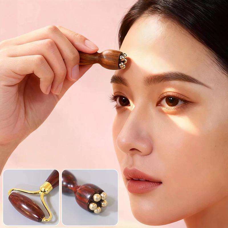 Purple Sandalwood Roller Massager Lotus Seedpod Beauty Professional Brass Facial Gua Sha Tool Eye Relaxation Spot Meridians
