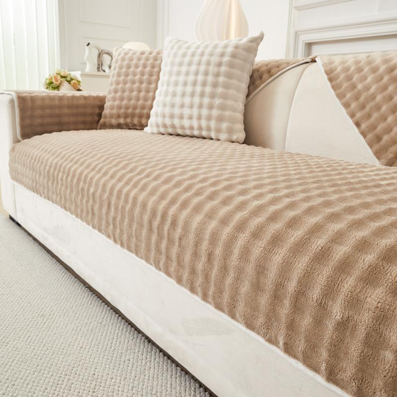 Nordic Flannel Sofa Cushion Solid Color Sofa Covers for Living Room Universal Non-slip Couch Slipcovers Winter Warm Sofa Cushion