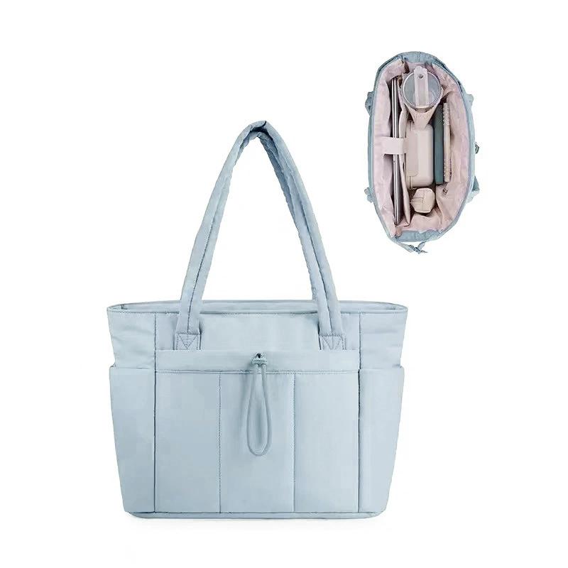Women's Lightweight Quilted Tote Bag with Compartments, Large Capacity 15.6 Inch Laptop Shoulder Bag for Work, Nurse, Teacher, Travel & Gym