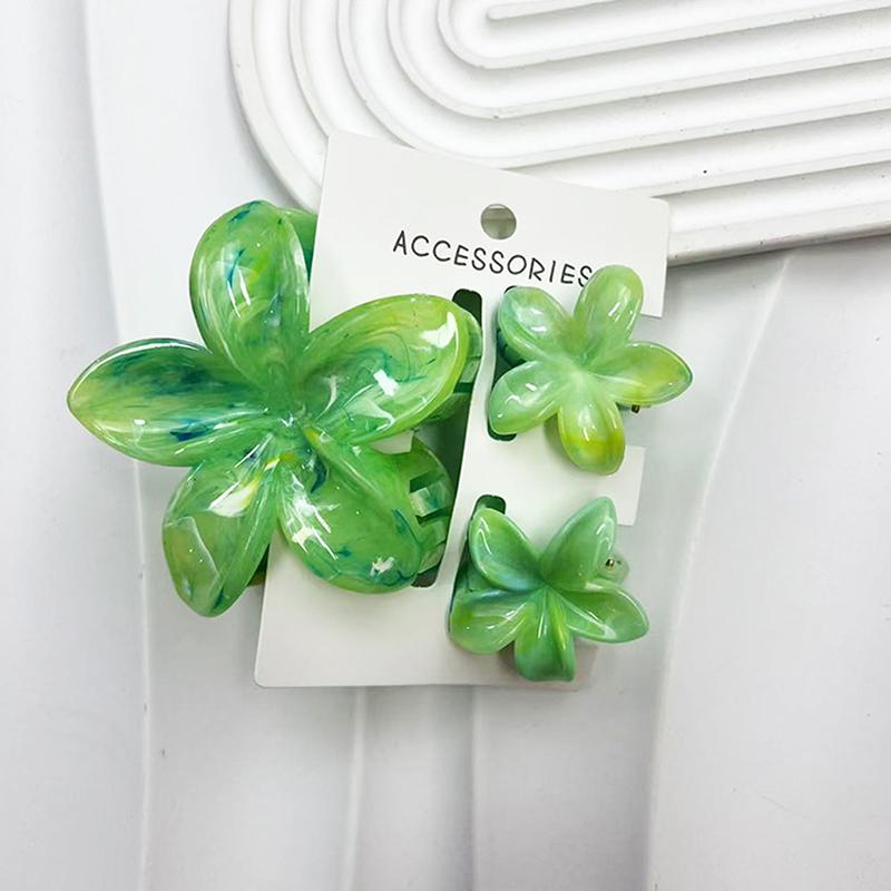 3Pcs Colorful Gradient Color Flower Hair Claws Sweet Barrettes  Shark Clip For Women Girls Beach Hair Accessories Gifts