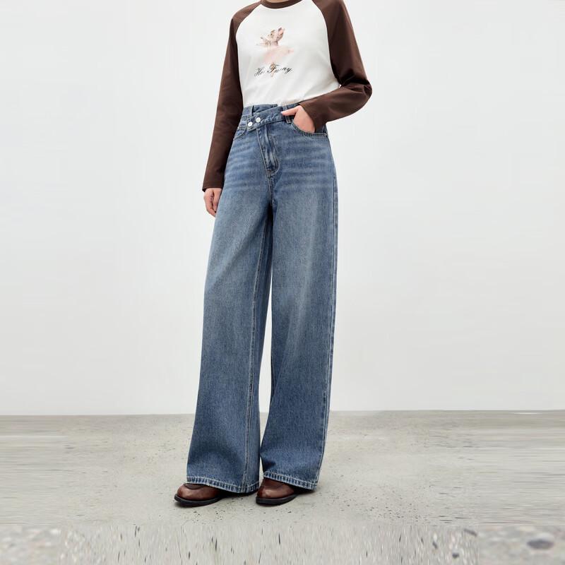 Women s Casual Asymmetrical Distressed Washed Denim Pants S