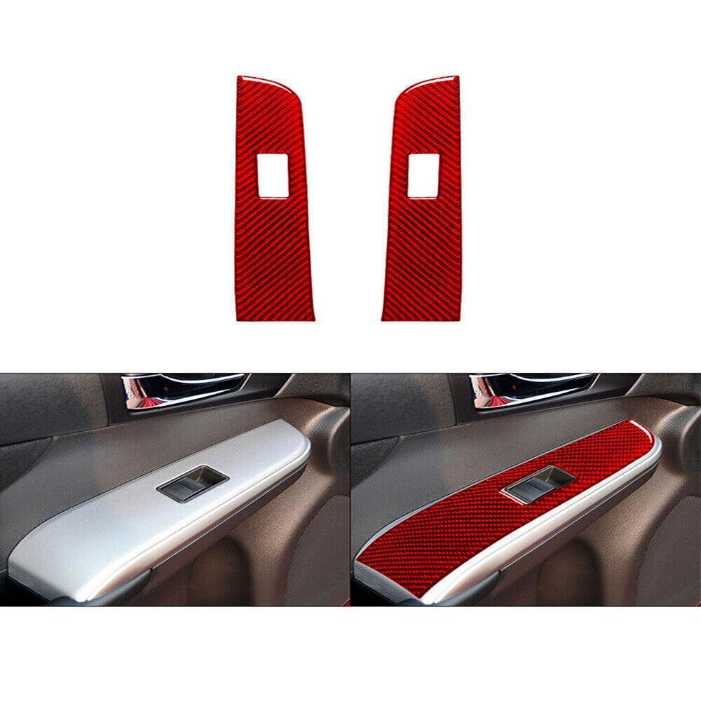 Red Carbon Fiber Rear Door Window Lift Panel Cover Trim For Toyota Camry 2012-14