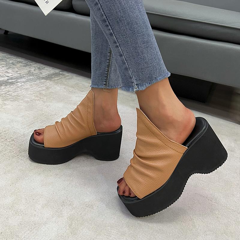 Modne Letnie Damskie Sandały na Koturnie Premium Ortopedyczne Sandały z Odkrytymi Palcami Vintage Antypoślizgowe Skórzane Casualowe Damskie Buty na Platformie Retro