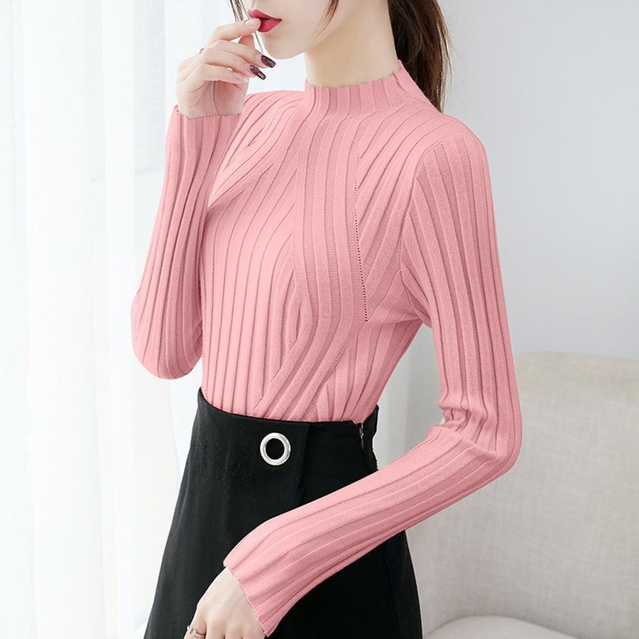 

Осень Зима Корейский Стиль Высокий Воротник Облегающий Рубчик Полосатый Базовый С Длинным Рукавом Майка Вязаный Топ для Женщин One Size красный