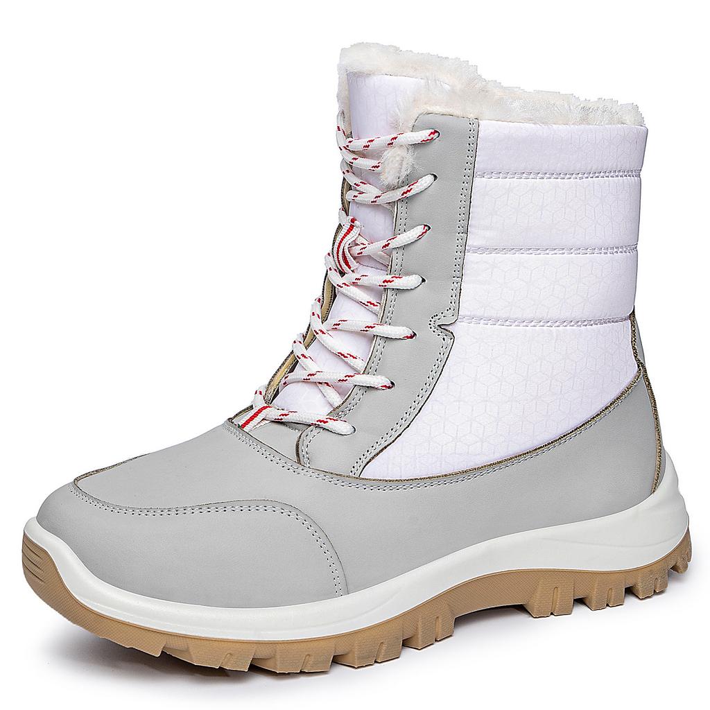 Women's New Winter Cotton Shoes with Plush and Thick High Top Cotton Boots, Waterproof and Non Slip Lace Up Snow Boots