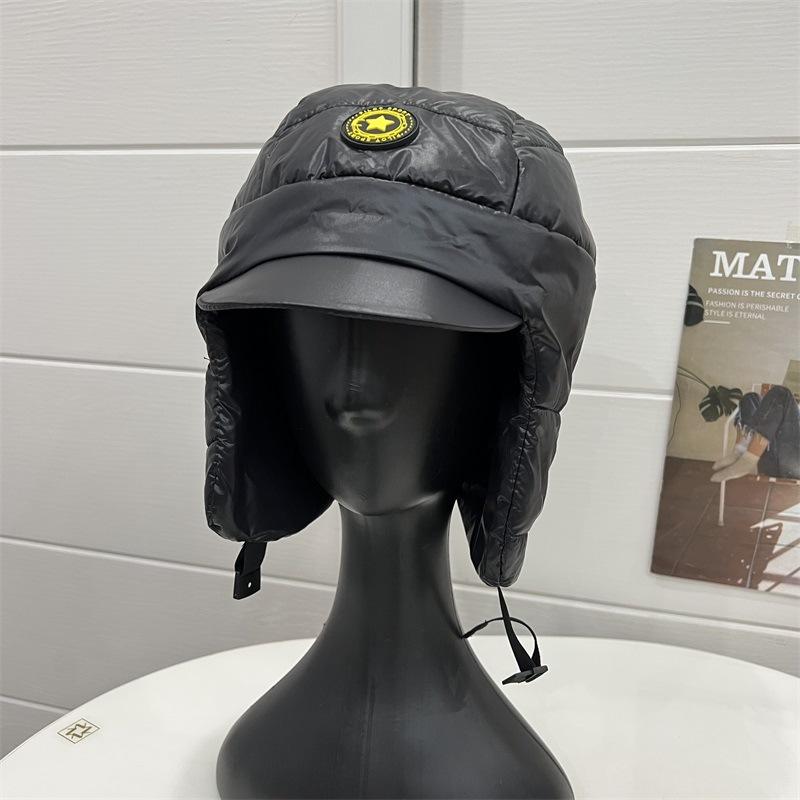 

Легкий космический пуховый хлопок модный мужской зимний северный студенческий уличный дорожный защита ушей шапка-авиатор женская Average size 54- 58CM чёрный