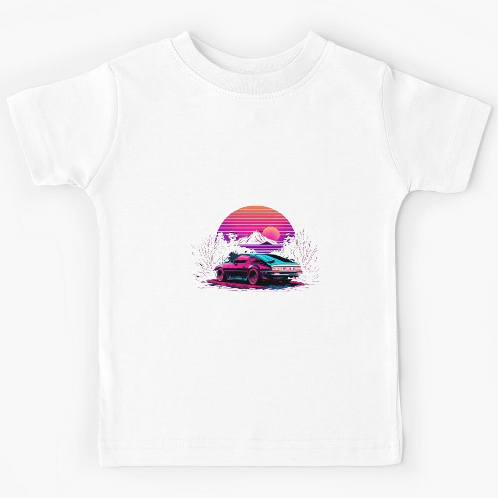 Vintage 70s retro classic car in mountain roads during sunset Kids T-Shirt 120