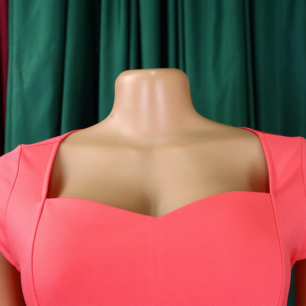 JKASHDK Dámská móda Léto Jaro Jednobarevný potisk Neformální šaty s krátkým rukávem a vysokým pasem