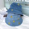Simple Smiley Face Casual Denim Fisherman Hat Women Harajuku Vintage Bucket Hat Korean Style Spring Summer Sun Hat Men 2021