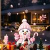 Pink Snowman Window Clings Christmas Static Glass Stickers, Decorative Decals, Waterproof PVC Festival Decor for Doors Home Holiday Party And