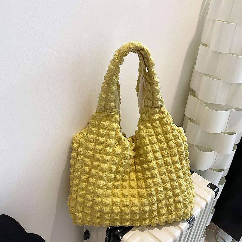 Folded Bubble Shoulder Bag Underarm Bag Women's Large Capacity Canvas Shopping Bag Open Soft and Comfortable