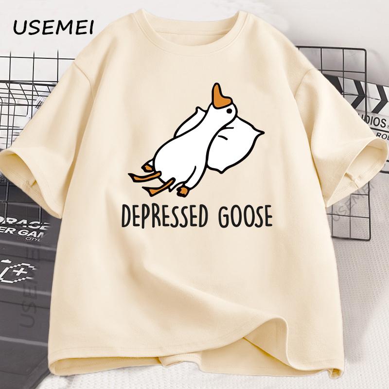 Depressed Goose T-Shirt Funny Graphic T Shirts Harajuku O-neck Men Women Short Sleeve Tees Mens Designer Clothes Streetwear