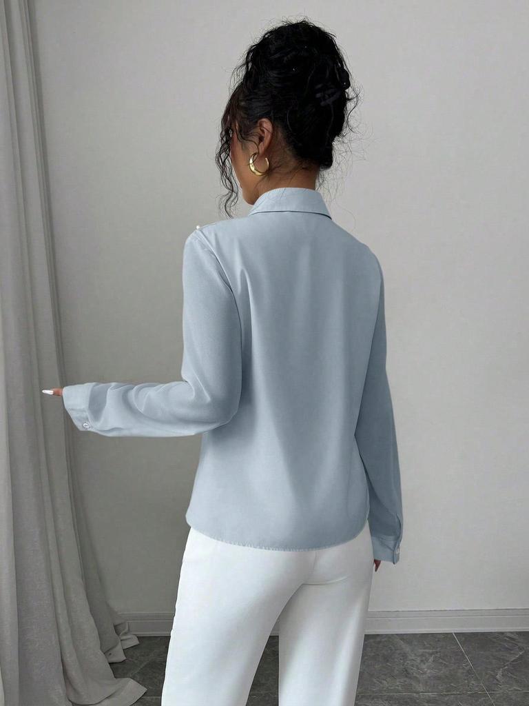 2026 Spring/Summer Elegant Solid Color Lapel Single-Breasted Shirt PJ0579