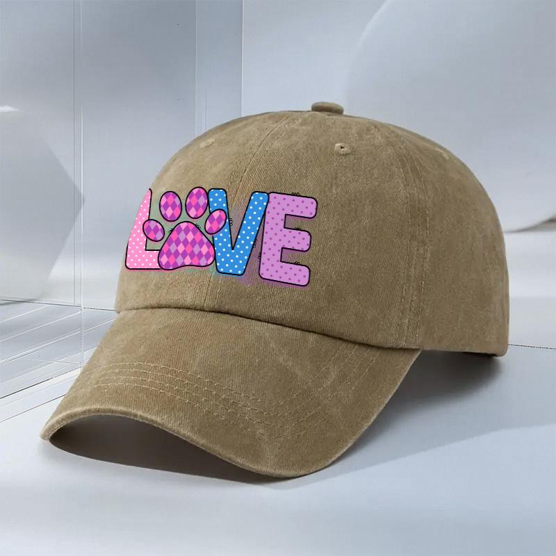 

Pet Paw Print Love Graphic Baseball Cap Unisex Adjustable Casual Polyester Sports Hat One Size