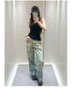 Jeans Casual Strappati con Orlo in Pizzo 3D e Stampa a Catena di Perle