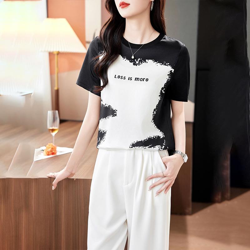 Fashion Silk T-shirt Women's Short-sleeved Summer New Fashion Printing Niche Design Mulberry Silk Top