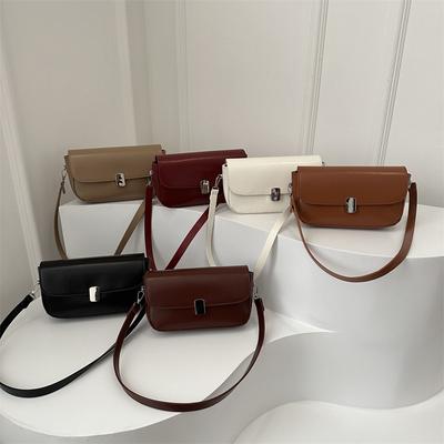 Textured Casual Solid Color Lock, Winter Simple And Fashionable Retro Single Shoulder Underarm Crossbody Small Square Women'S Bag