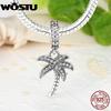 WOSTU Real 925 Sterling Silver Sparkling Palm Tree Charm With Clear CZ Fit Original Bracelet Pendant Authentic Jewelry