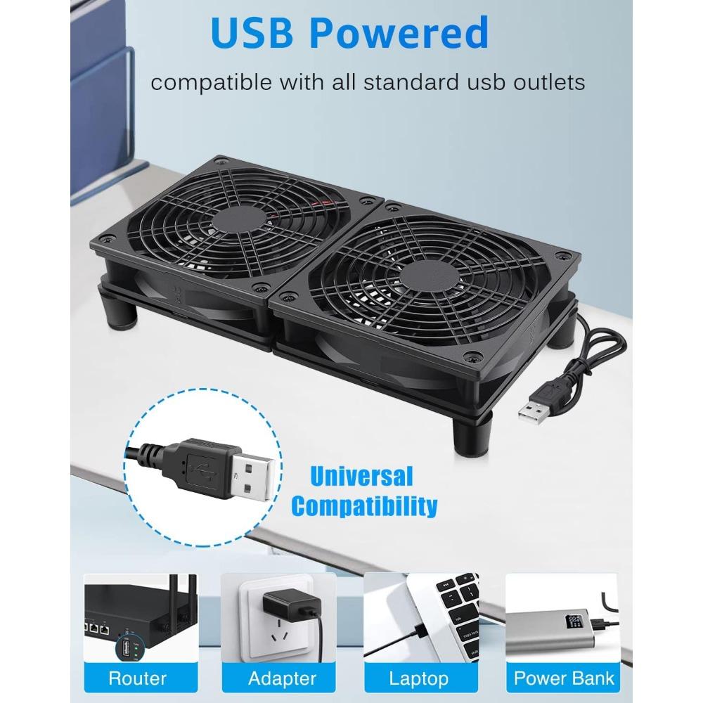 Dual 5V USB Fans Big Airflow Fan Cooling 3 Levels for Router TV Box Micro Computer and Other Electronics