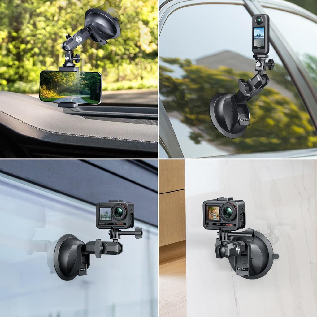 AKASO Suction Cup Car Mount for GoPro, Insta360, and DJI Cameras, 360° Rotation, Easy Installation, Compatible with GoPro Hero 131211109, Insta360
