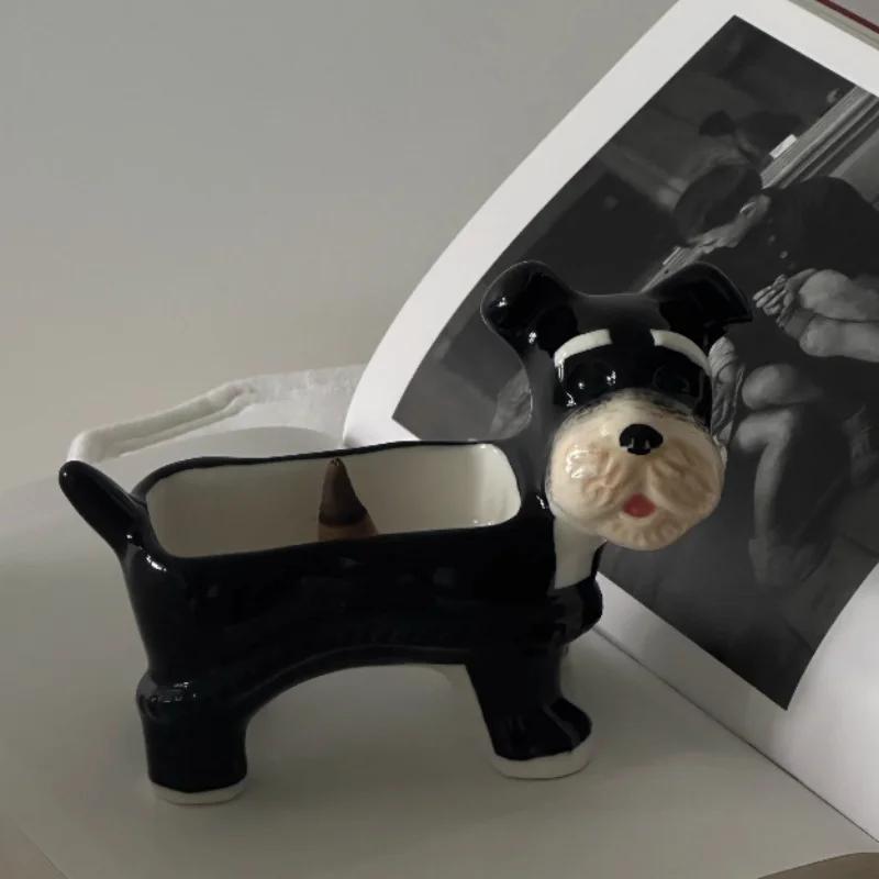 Creative and Cute Cartoon Puppy Schnauzer Ceramic Storage Tray Desktop Storage Container Candlestick Home Decoration