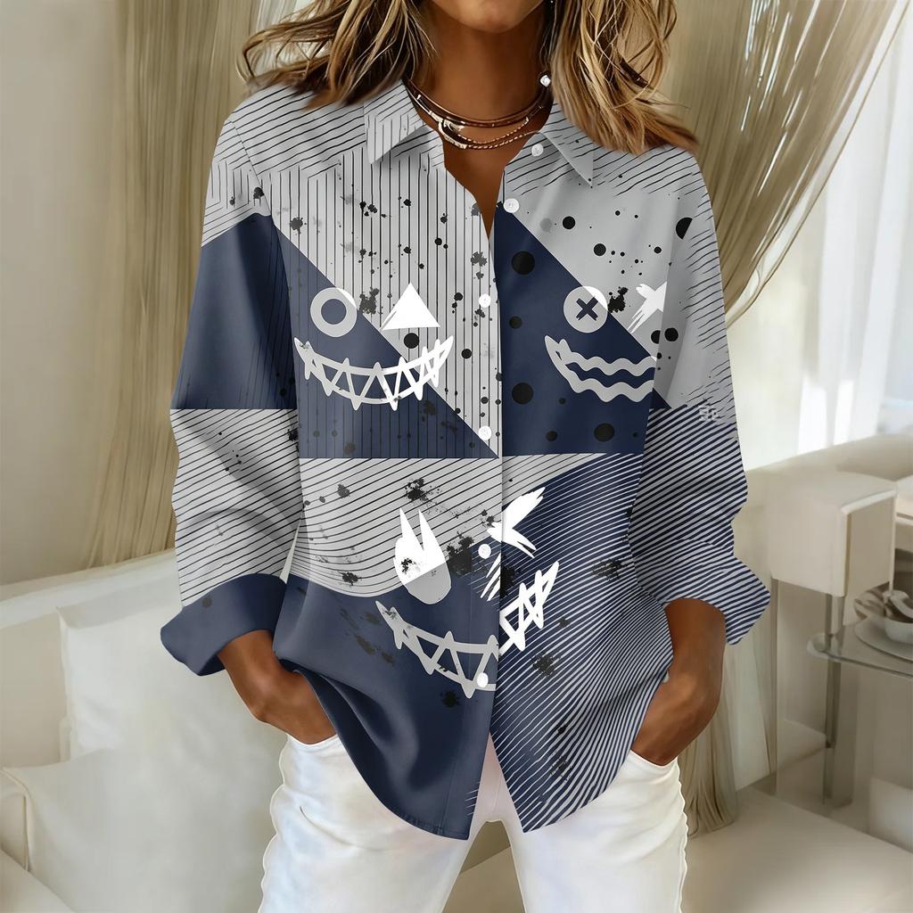 Women's Button-Down Shirt Long Sleeve Casual Halloween Print Top