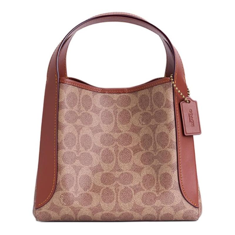 

COACH Hadley 21 Brand Logo Printed Vegetable Basket Underarm Bag Cowhide Shoulder Handbag Small Women s Brown Yellow and Caramel коричневий