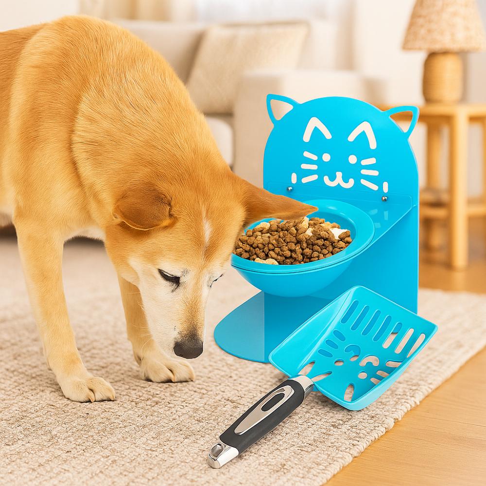 

Scientific Neck Brace Raised Base Cat Bowl Non-Slip Cat High Footed Bowl Outdoors синій