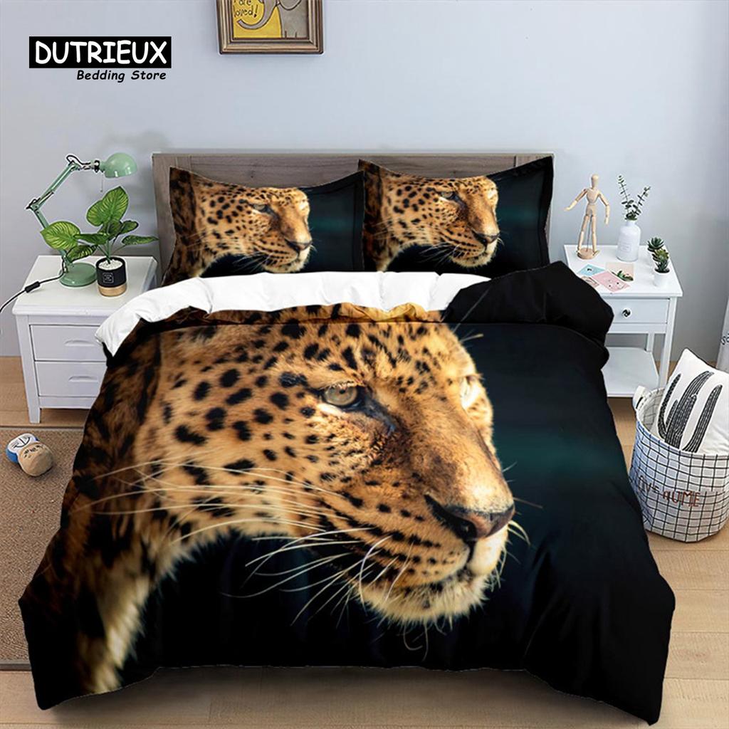 Tiger Duvet Cover Set Queen Size African Animal Bedding Set Tropical Wild Animal Leopard Comforter Cover For Kids Adults Decor