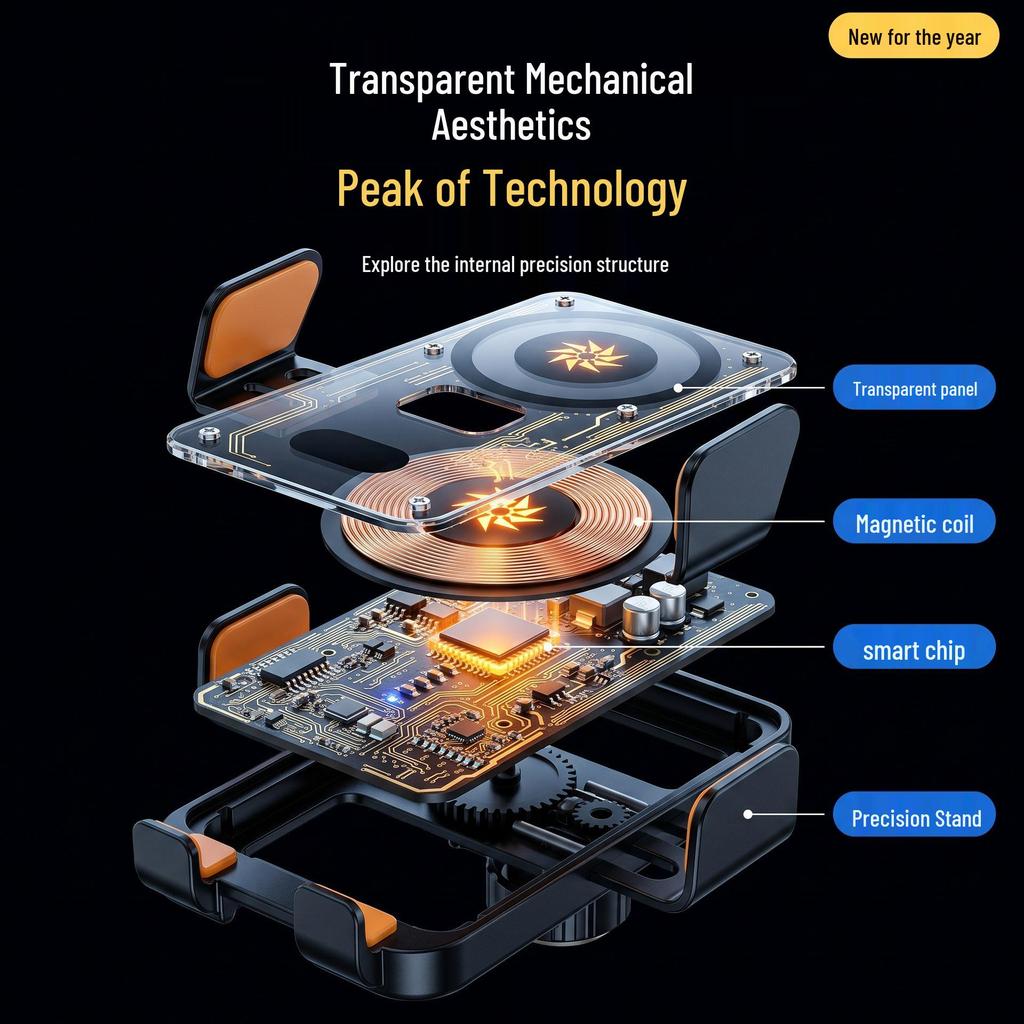Transparent Cyberpunk Car Wireless Charger & Anti-shake LED Phone Mount