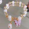 New Sweet Fashion Butterfly Pendant Tassel Imitation Jade Cracked Crystal Elastic Beaded Bracelet for Women Girl Zircon Gifts