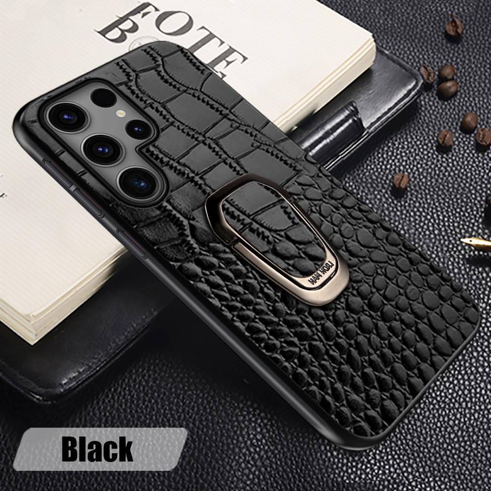 Genuine Cowhide Leather Bracket Phone Case for Samsung Galaxy S 24 23 S24 Ultra S23 Plus S24Ultra S22Ultra Back Cover with Ring