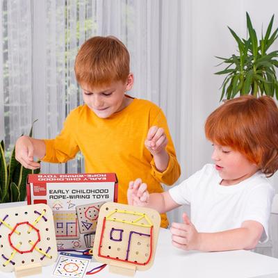 Threading Board for Kids Wooden Threading Set Fine Motor Skill Toys String Art Travel Game for Kids Ages 3 Car Road Trip