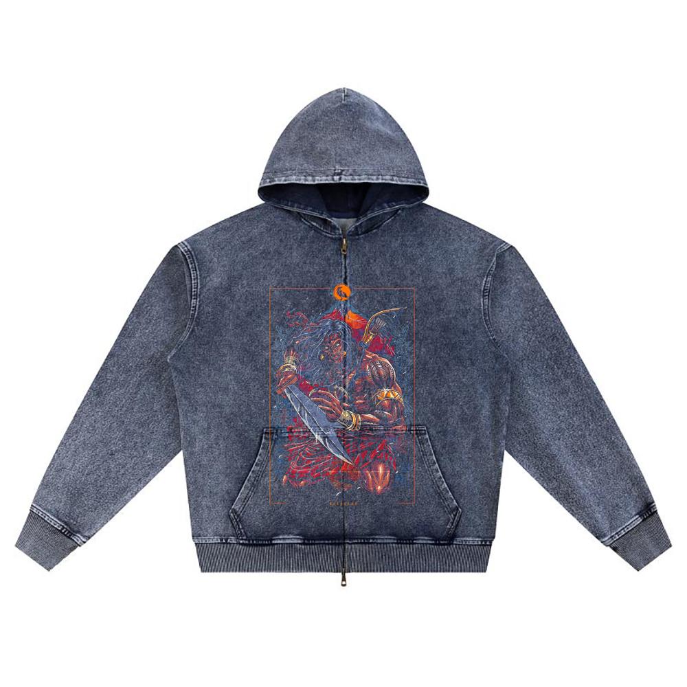 DTG print Knitted Denim Zip-Up Hoodie Copy of GUERRERO Brother Print Zipper Hoodies  