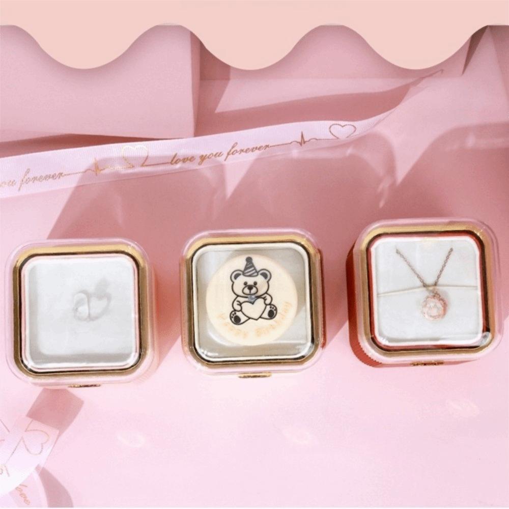 Packaging Box Cartoon Bear Flip Ring Box Romantic Cute Rotating Jewelry Box Automatic Mini Cake Gift Box Anniversary Celebration