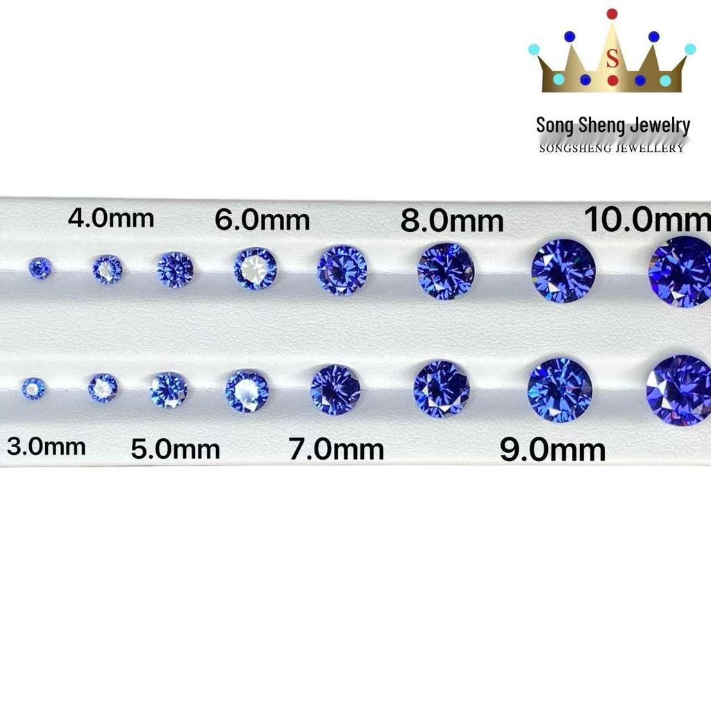 Dark 5A Grade Faceted Round Tanzanite Cubic Zirconia Loose Gemstone