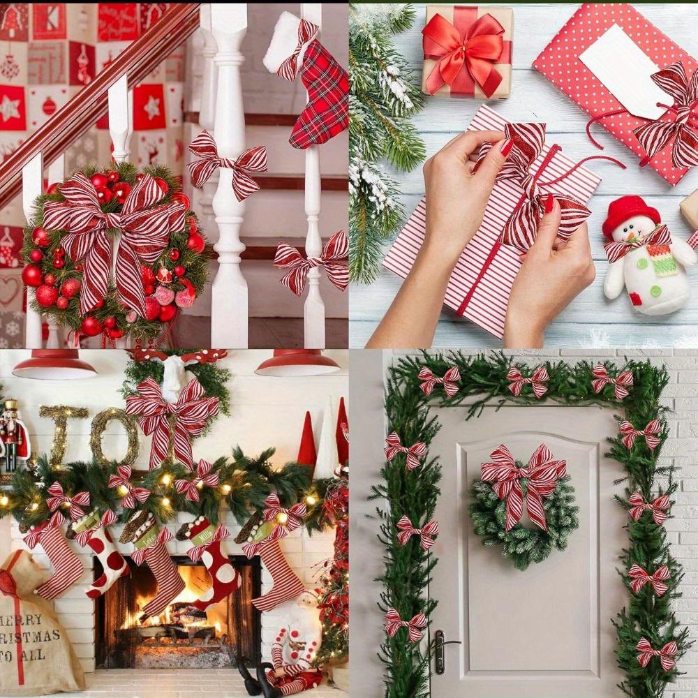 2pcs Red White Striped Christmas Ribbon with Wired Edge DIY Craft Gift Wrapping Wreath Bows Holiday Decorations 5 Yards Each Wired Ribbon for Wreaths