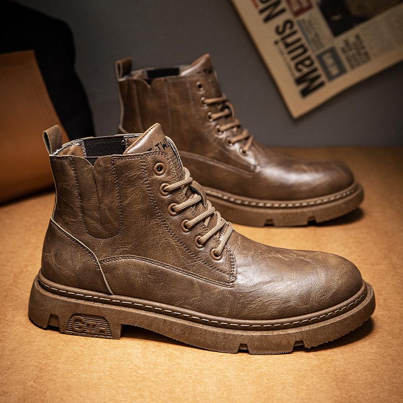 

Мужские кожаные рабочие ботинки в стиле ретро 2025 года — универсальный повседневный стиль Martin Size 42 коричневый