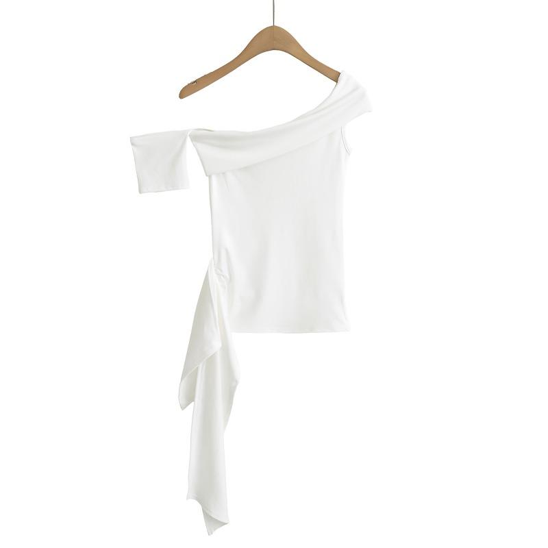 Pure Lust Hot Girl Streamer One-shoulder Short-sleeved Summer New Sexy Off-shoulder Temperament Slim Top